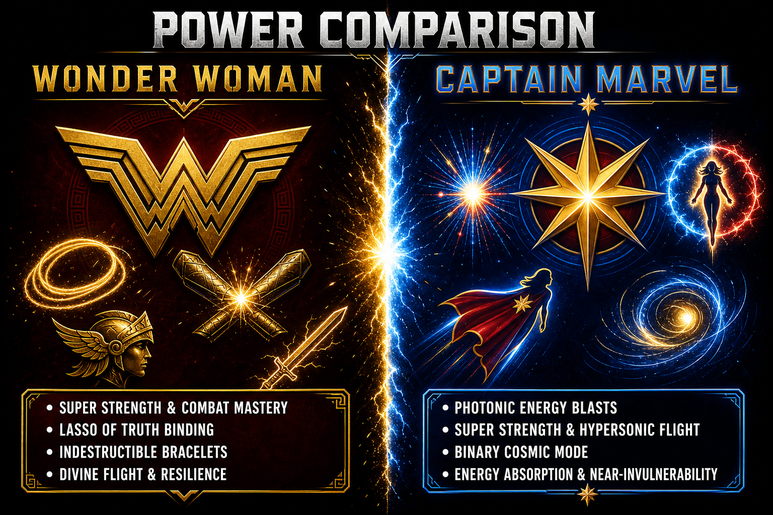 Wonder Woman vs Captain Marvel power comparison